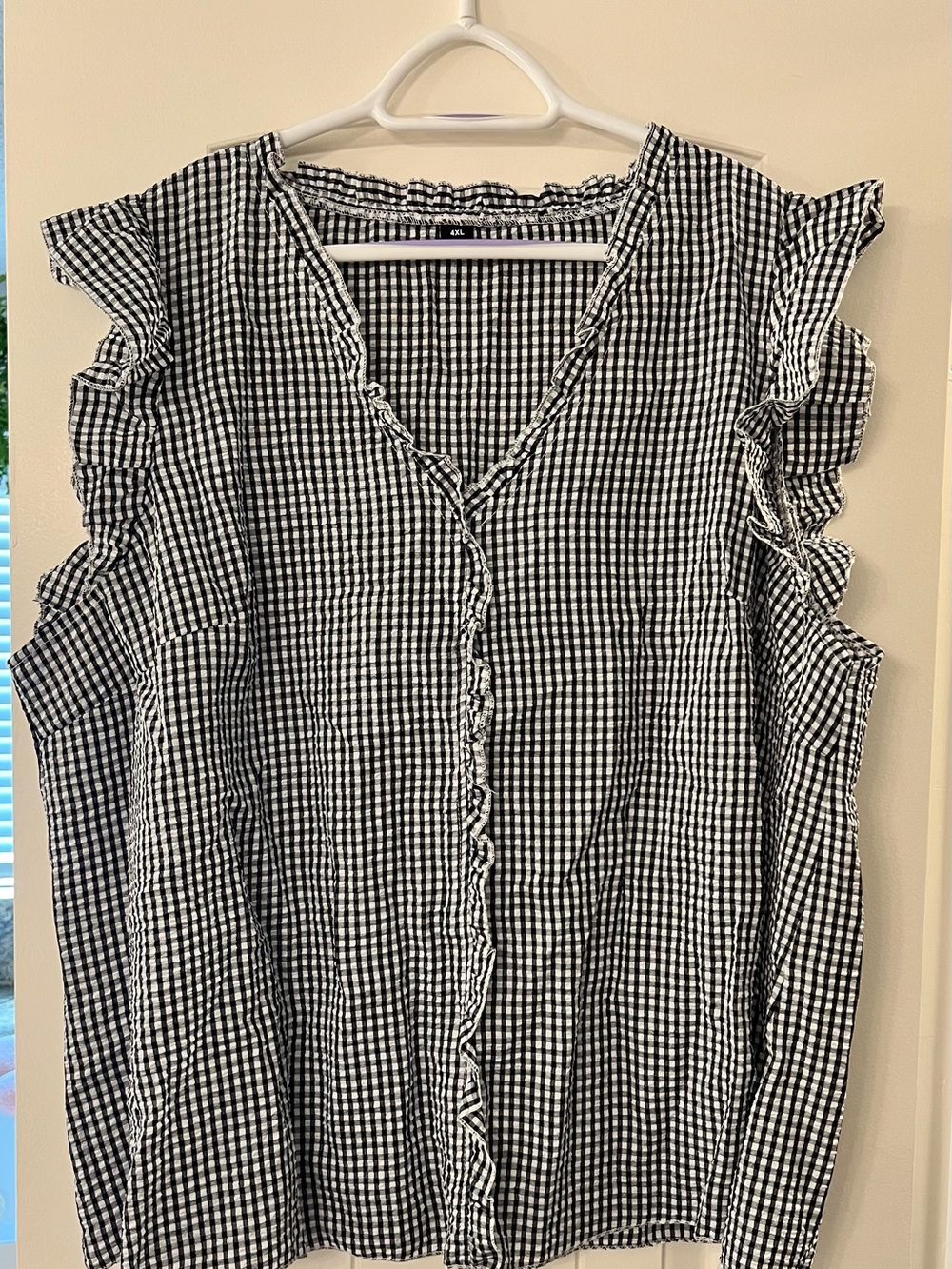 Linhara Black & White Gingham Ruffle Blouse Women’s Size 4X Fits like 2X NWT